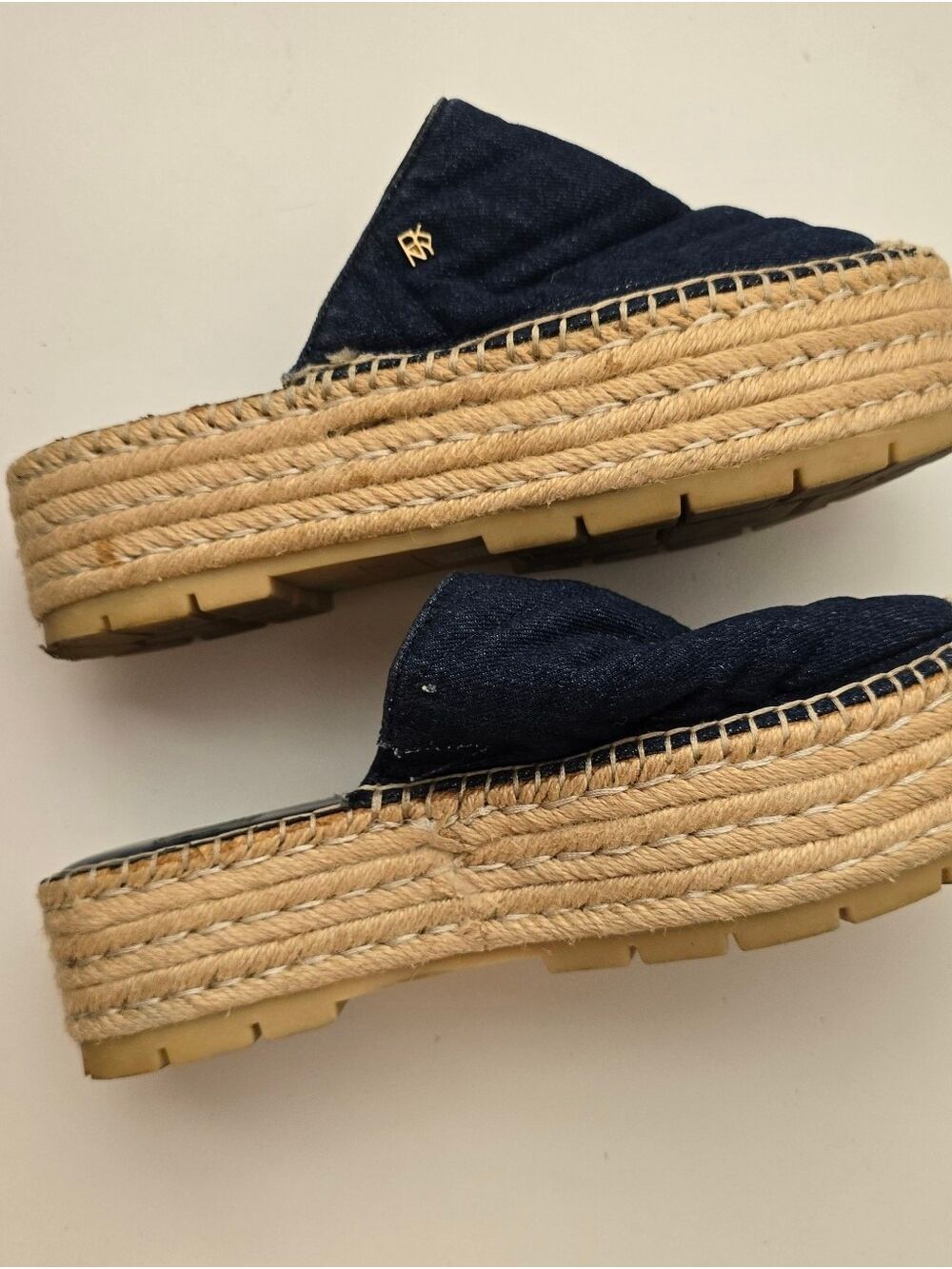 DKNY Ricki Espadrille Flatform Mules in Denim Navy Blue Size 9 - Picture 10 of 13